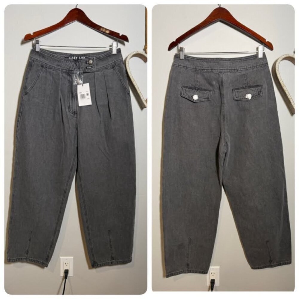 Grey Lab Waist Barrel Leg Denim High Waisted Straight Pants MEDIUM in Gray - Picture 8 of 12